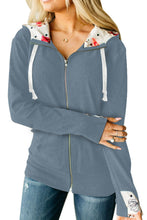 Load image into Gallery viewer, Full Zip Hoodie Coat with Floral Print Hooded Inner - Yaze Jeans
