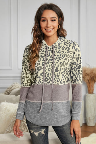 Print Ribbed Texture Color Block Hoodie - Yaze Jeans