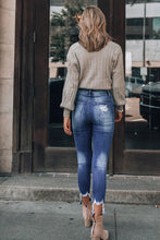 Load image into Gallery viewer, Dark Blue Washed Distressed Slits Skinny Jeans - Yaze Jeans
