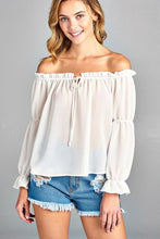 Load image into Gallery viewer, Women&#39;s Puff Long Sleeve Ruffled Front Tie Off Shoulder Top - Yaze Jeans
