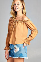 Load image into Gallery viewer, Women&#39;s Puff Long Sleeve Ruffled Front Tie Off Shoulder Top - Yaze Jeans
