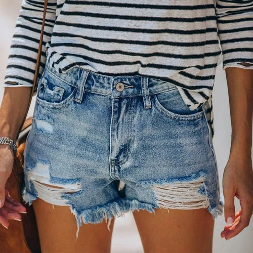 Women Fringe Denim Jeans Shorts - Yaze Jeans