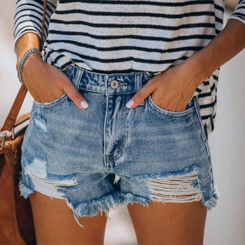 Women Fringe Denim Jeans Shorts - Yaze Jeans