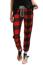 Load image into Gallery viewer, Christmas Red Buffalo Plaid Pocketed Drawstring Joggers - Yaze Jeans
