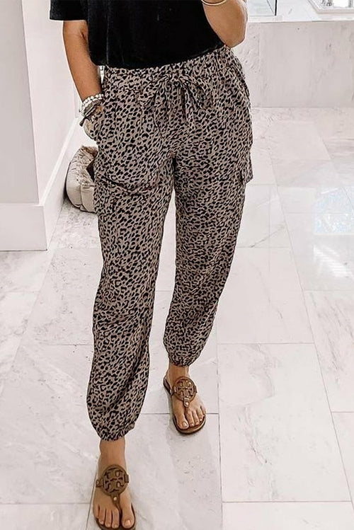 Chic Leopard Print Drawstring Elastic Waist Jogger - Yaze Jeans