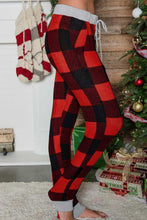 Load image into Gallery viewer, Christmas Red Buffalo Plaid Pocketed Drawstring Joggers - Yaze Jeans
