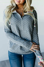 Load image into Gallery viewer, Half Zip Floral Splicing Polka Dot Stripe Hoodie - Yaze Jeans
