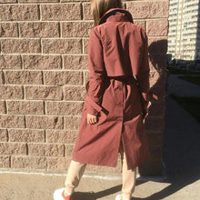 Load image into Gallery viewer, Women long trench coat V-neck tied brick red windbreaker female Gentle - Yaze Jeans
