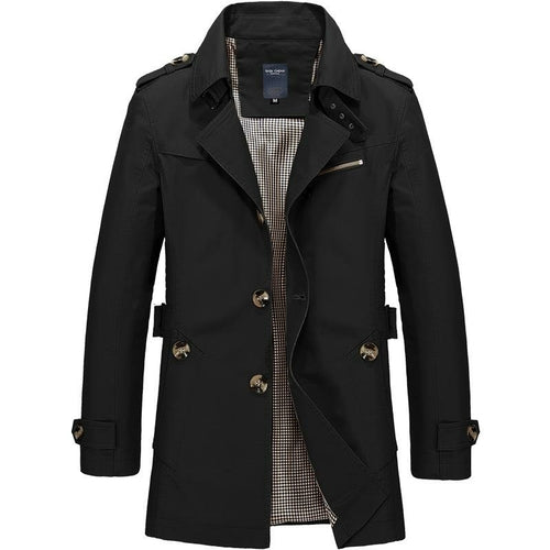 Men's Windbreaker Notch Lapel Single Breasted Jacket Coat - Yaze Jeans