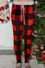 Load image into Gallery viewer, Christmas Red Buffalo Plaid Pocketed Drawstring Joggers - Yaze Jeans
