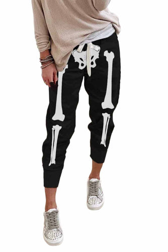 Halloween Skull Print Drawstring Elastic Waist Joggers - Yaze Jeans
