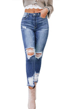 Load image into Gallery viewer, Dark Blue Washed Distressed Slits Skinny Jeans - Yaze Jeans
