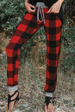 Load image into Gallery viewer, Christmas Red Buffalo Plaid Pocketed Drawstring Joggers - Yaze Jeans
