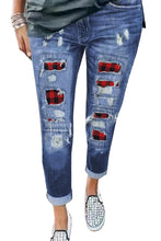 Load image into Gallery viewer, Ripped Plaid Straight Legs Jeans - Yaze Jeans
