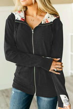 Load image into Gallery viewer, Full Zip Hoodie Coat with Floral Print Hooded Inner - Yaze Jeans
