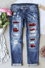 Load image into Gallery viewer, Ripped Plaid Straight Legs Jeans - Yaze Jeans
