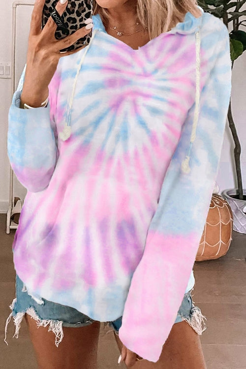 Long Sleeve Tie-dye Print Drawstring Hoodie - Yaze Jeans