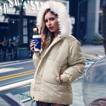 Load image into Gallery viewer, Winter warm hooded down jacket Female fur collar pocket - Yaze Jeans
