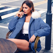 Load image into Gallery viewer, Winter warm hooded down jacket Female fur collar pocket - Yaze Jeans
