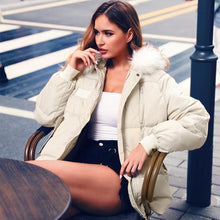 Load image into Gallery viewer, Winter warm hooded down jacket Female fur collar pocket - Yaze Jeans
