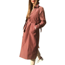 Load image into Gallery viewer, Women long trench coat V-neck tied brick red windbreaker female Gentle - Yaze Jeans
