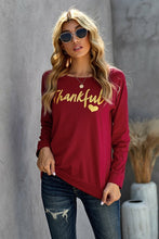 Load image into Gallery viewer, THANKFUL Print Off Shoulder Long Sleeve Top without Strap - Yaze Jeans
