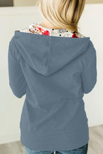 Load image into Gallery viewer, Full Zip Hoodie Coat with Floral Print Hooded Inner - Yaze Jeans
