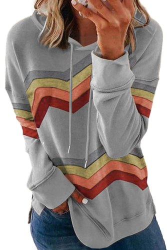 Geometry Color Block Stripe Drawstring Hoodie - Yaze Jeans