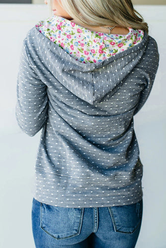 Half Zip Floral Splicing Polka Dot Stripe Hoodie - Yaze Jeans