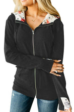 Load image into Gallery viewer, Full Zip Hoodie Coat with Floral Print Hooded Inner - Yaze Jeans
