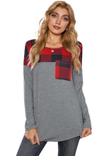 Load image into Gallery viewer, Buffalo Plaid Splicing Long Sleeve Top - Yaze Jeans

