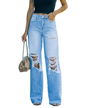 Load image into Gallery viewer, Women Loose Jeans High Waist Baggy Denim Pants Wide Leg Straight - Yaze Jeans
