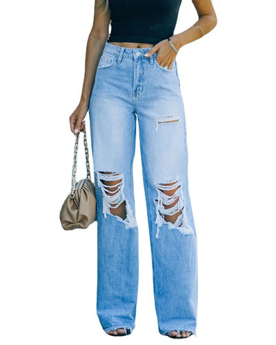 Women Loose Jeans High Waist Baggy Denim Pants Wide Leg Straight - Yaze Jeans