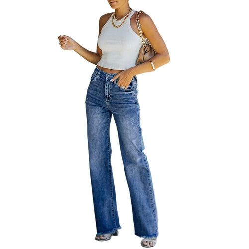 Women's Casual Denim Pants High Waisted Wide Leg Jeans - Yaze Jeans