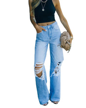 Load image into Gallery viewer, Women Loose Jeans High Waist Baggy Denim Pants Wide Leg Straight - Yaze Jeans
