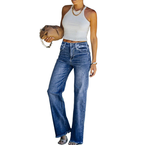 Women's Casual Denim Pants High Waisted Wide Leg Jeans - Yaze Jeans