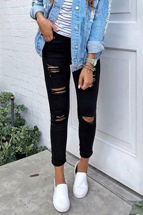 High Waist Ripped Skinny Jeans - Yaze Jeans