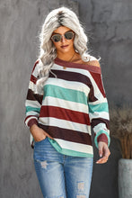 Load image into Gallery viewer, One Shoulder Striped Color Block Lantern Long Sleeve Top - Yaze Jeans
