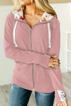 Load image into Gallery viewer, Full Zip Hoodie Coat with Floral Print Hooded Inner - Yaze Jeans
