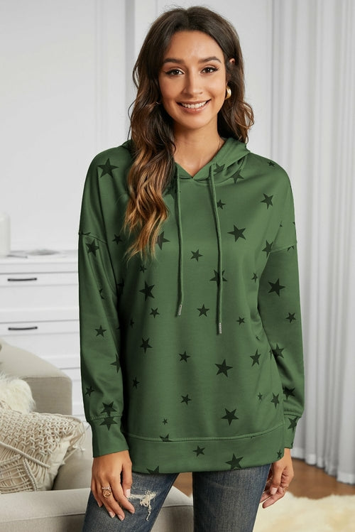 Star Print Hoodie with Side Slits - Yaze Jeans