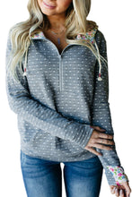 Load image into Gallery viewer, Half Zip Floral Splicing Polka Dot Stripe Hoodie - Yaze Jeans
