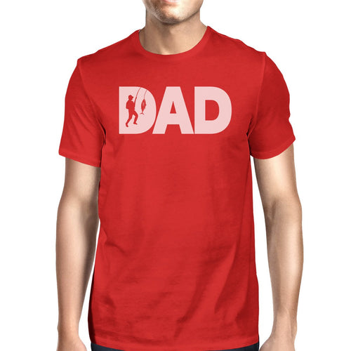 Dad Fish Mens Red Round T-Shirt Fathers Day Gift - Yaze Jeans