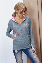 Load image into Gallery viewer, Half Zip Floral Splicing Polka Dot Stripe Hoodie - Yaze Jeans
