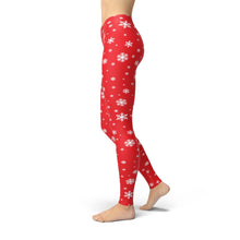 Load image into Gallery viewer, Jean Red Snowflake Leggings - Yaze Jeans

