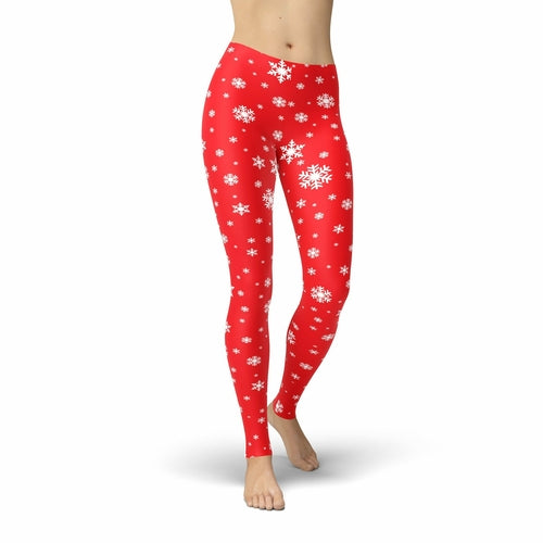 Jean Red Snowflake Leggings - Yaze Jeans