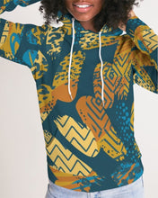 Load image into Gallery viewer, Womens Hoodies, Blue And Gold Multiprint Style Hooded Shirt Shirt - Yaze Jeans
