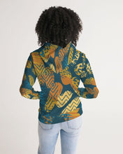 Load image into Gallery viewer, Womens Hoodies, Blue And Gold Multiprint Style Hooded Shirt Shirt - Yaze Jeans
