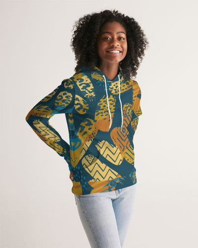 Womens Hoodies, Blue And Gold Multiprint Style Hooded Shirt Shirt - Yaze Jeans