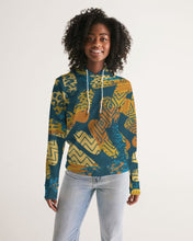 Load image into Gallery viewer, Womens Hoodies, Blue And Gold Multiprint Style Hooded Shirt Shirt - Yaze Jeans
