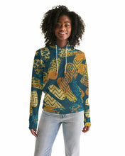 Load image into Gallery viewer, Womens Hoodies, Blue And Gold Multiprint Style Hooded Shirt Shirt - Yaze Jeans

